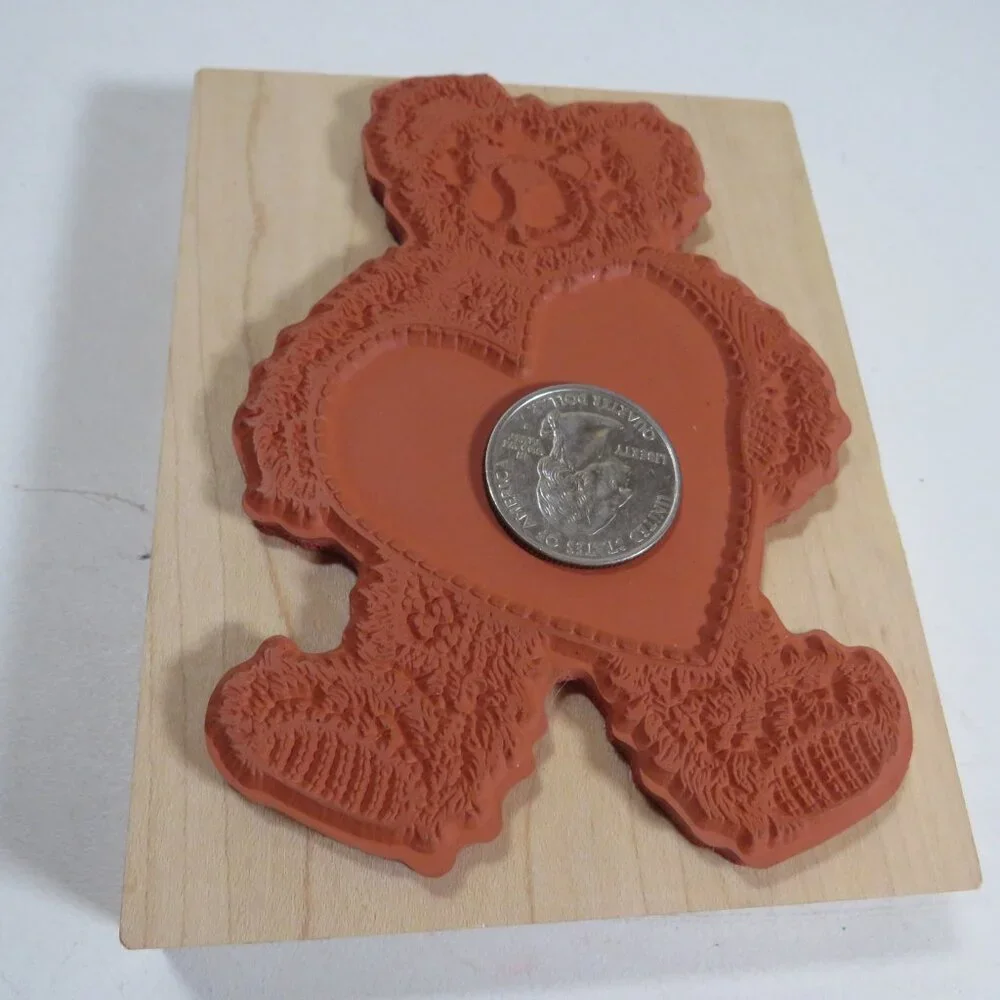 Teddy Bear with stitched Heart Wooden Rubber Stamp NEW